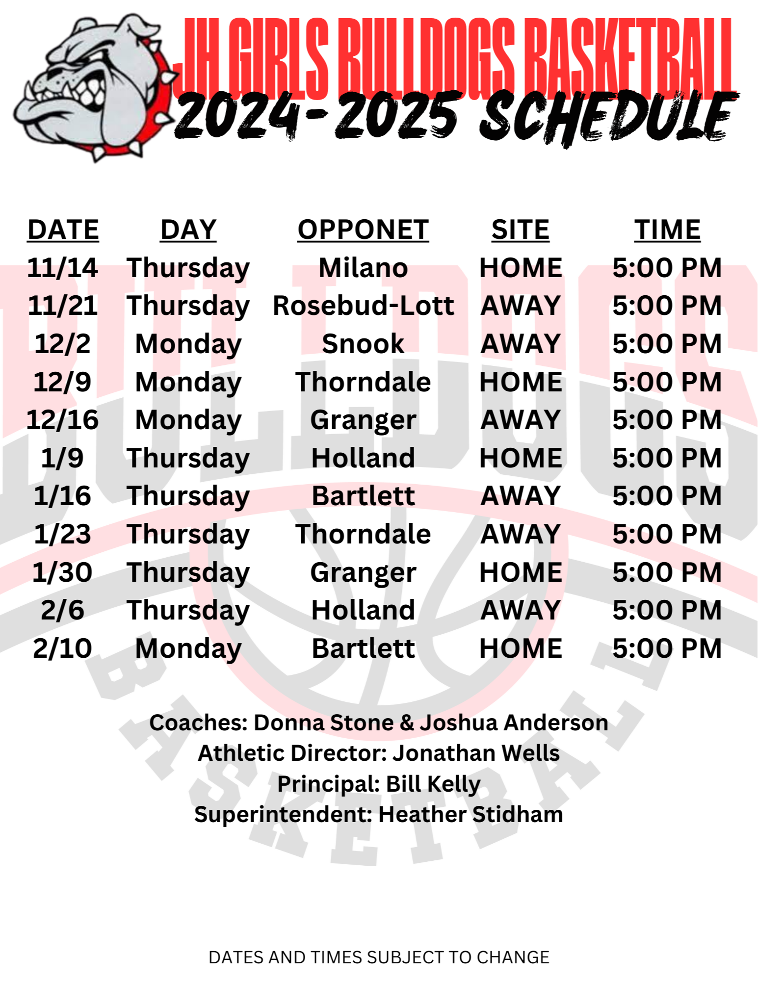 Basketball Schedule