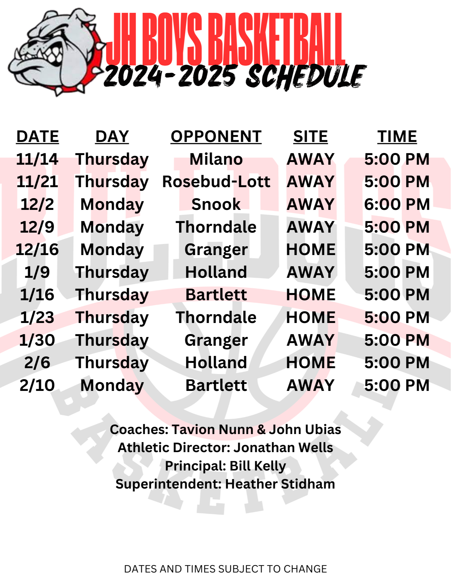 Basketball Schedule