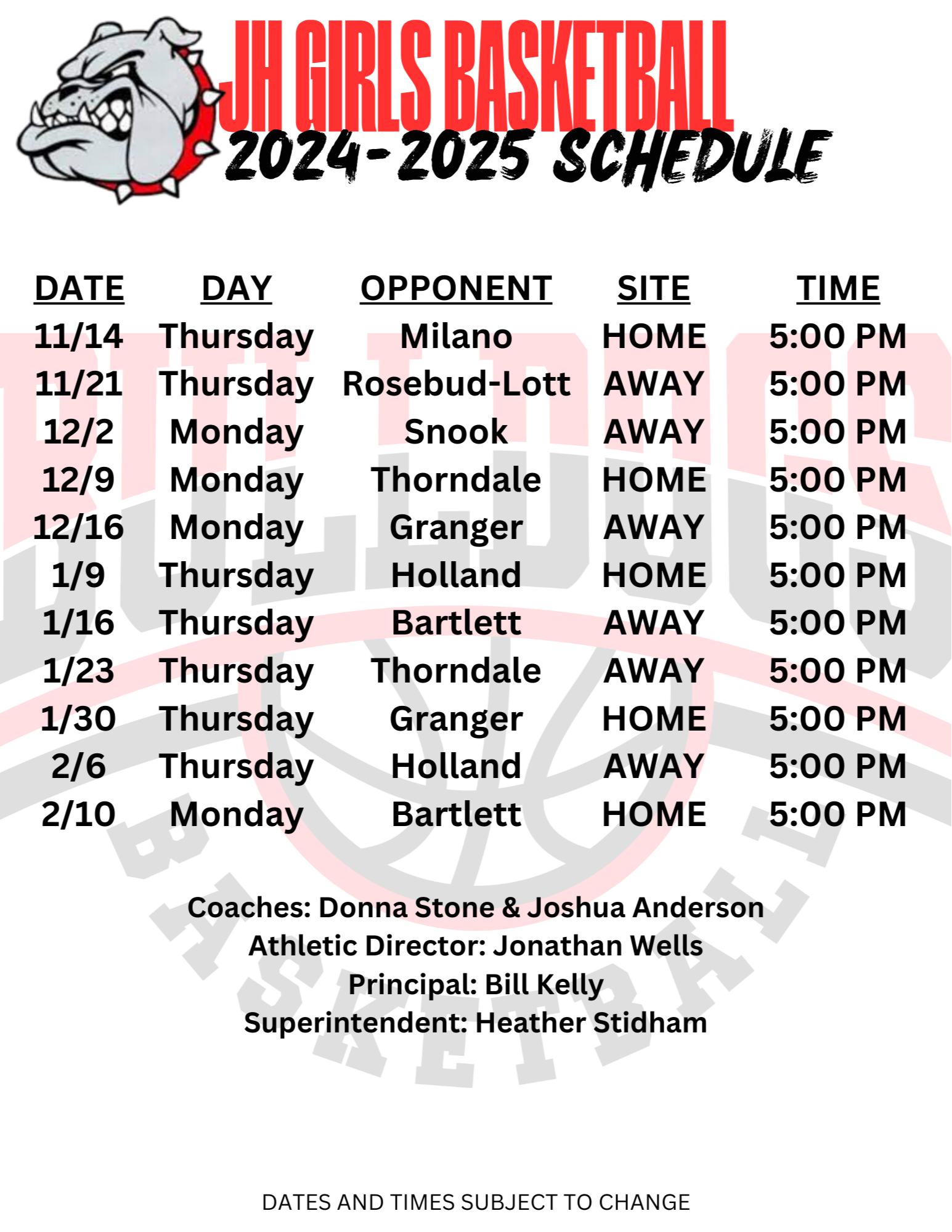 Basketball Schedule