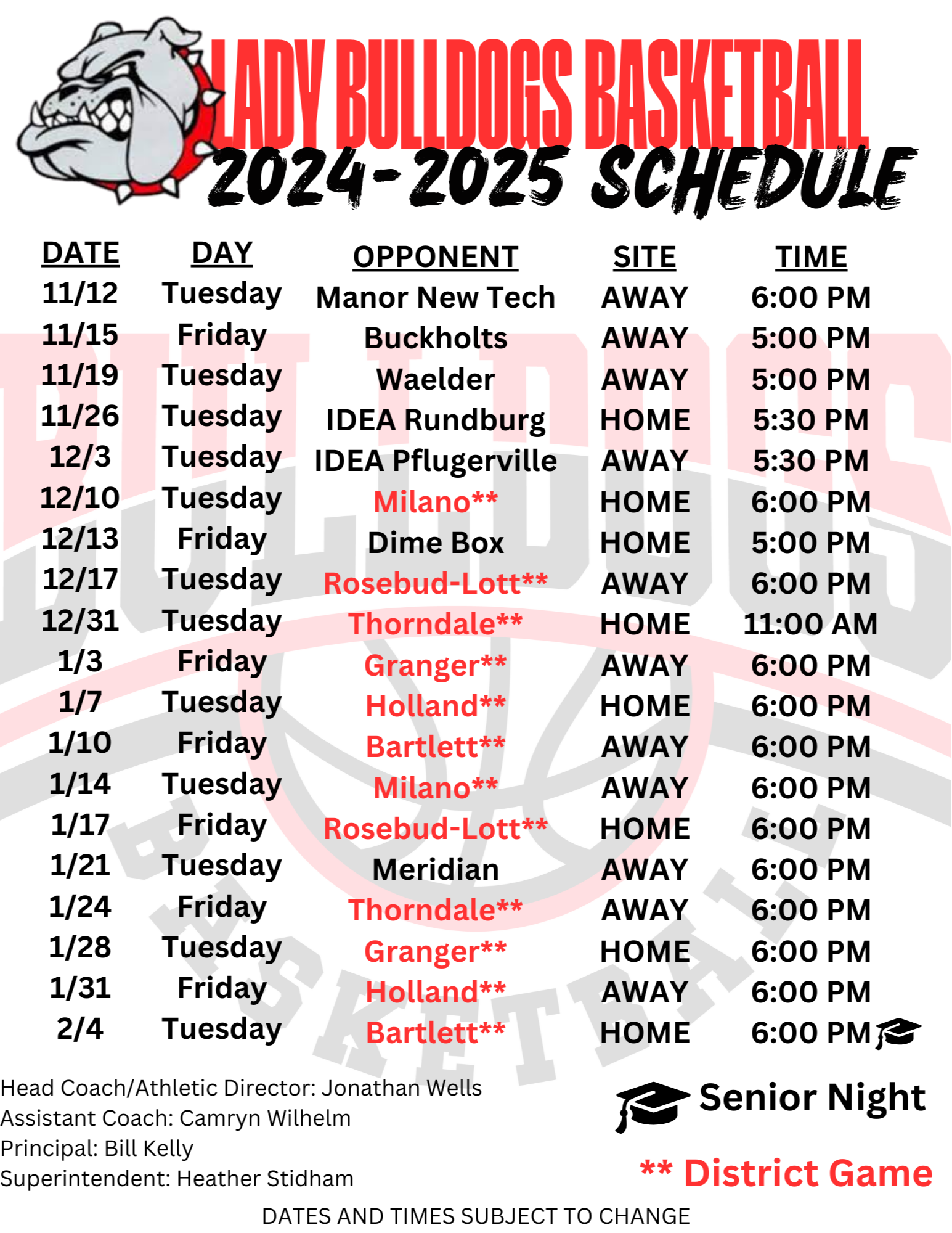 Basketball Schedule