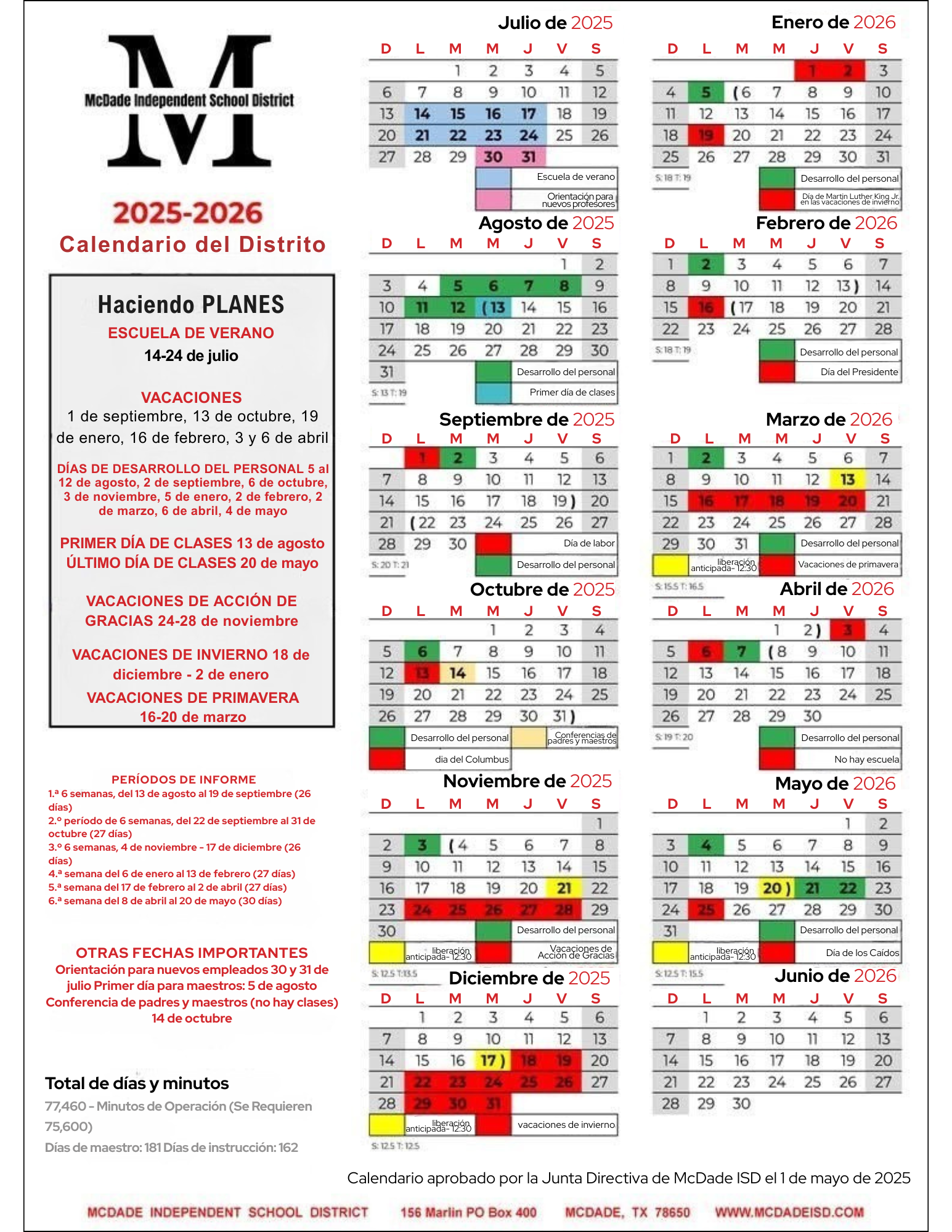 25-26 Calendar - Spanish