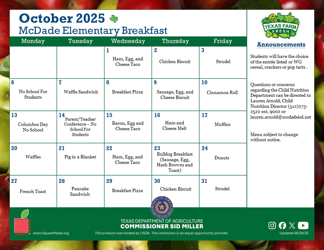 breakfast menu - english