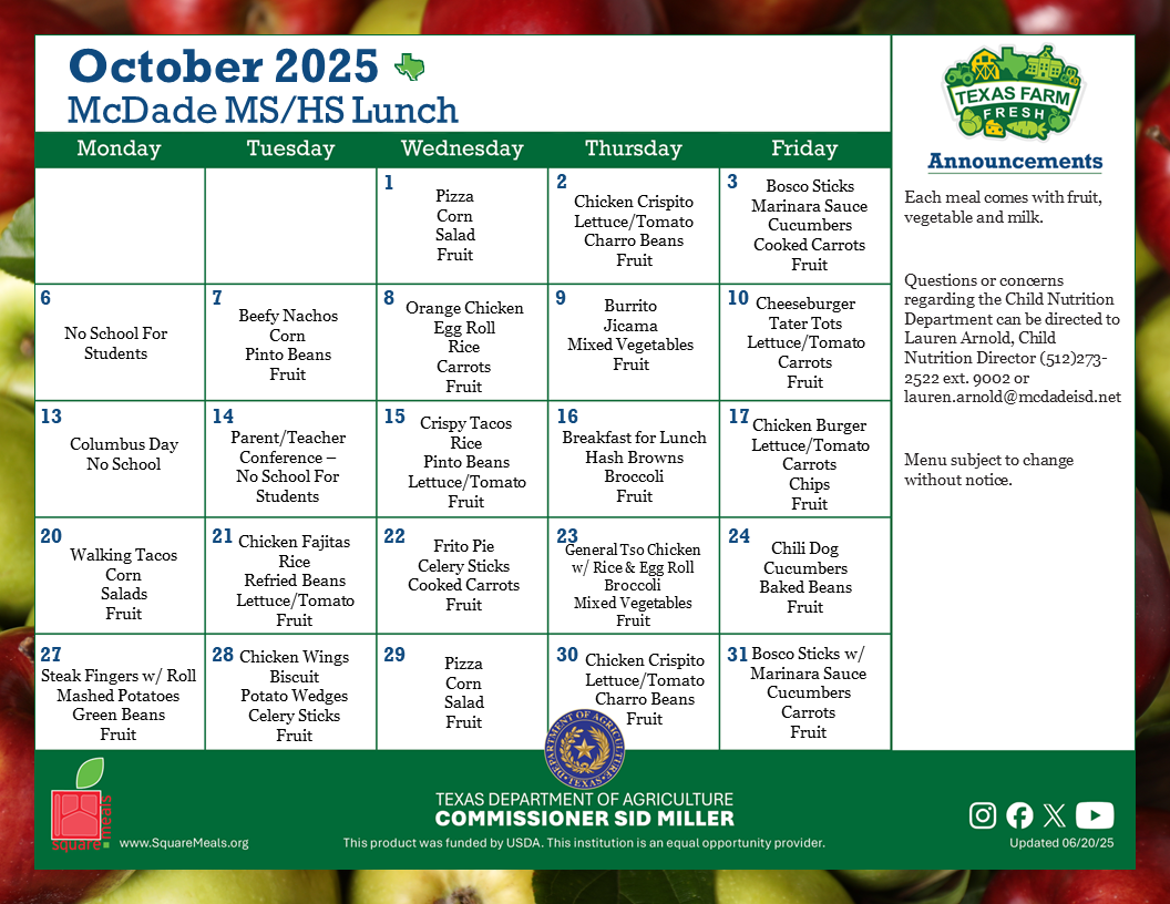 lunch menu - english