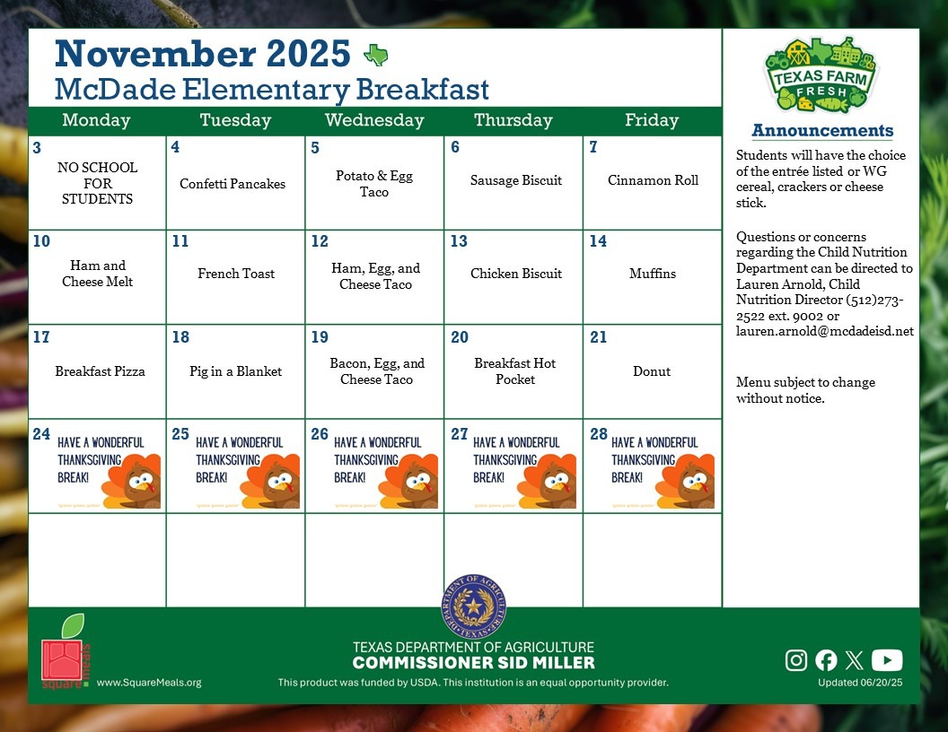 breakfast menu - english