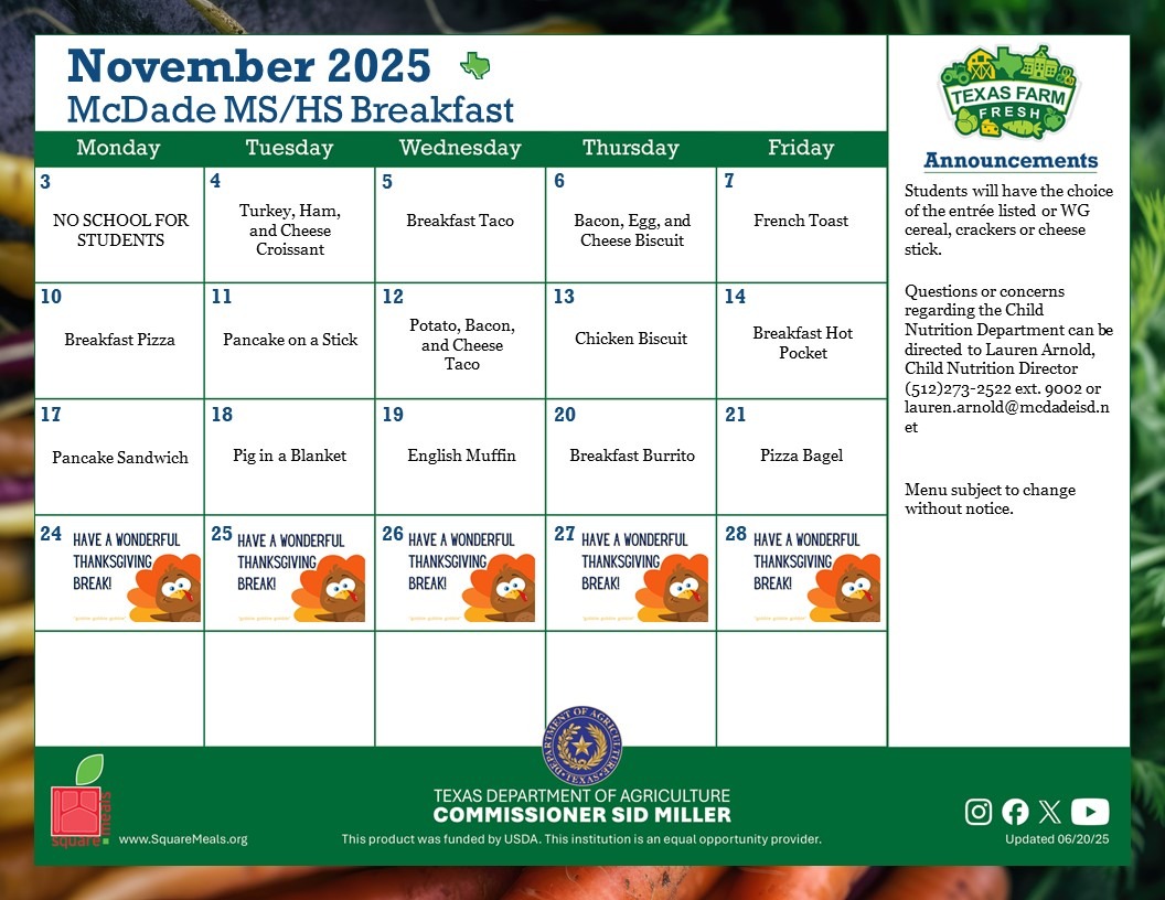 breakfast menu - english