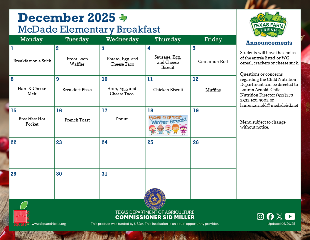 breakfast menu - english