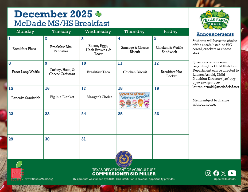 breakfast menu - english