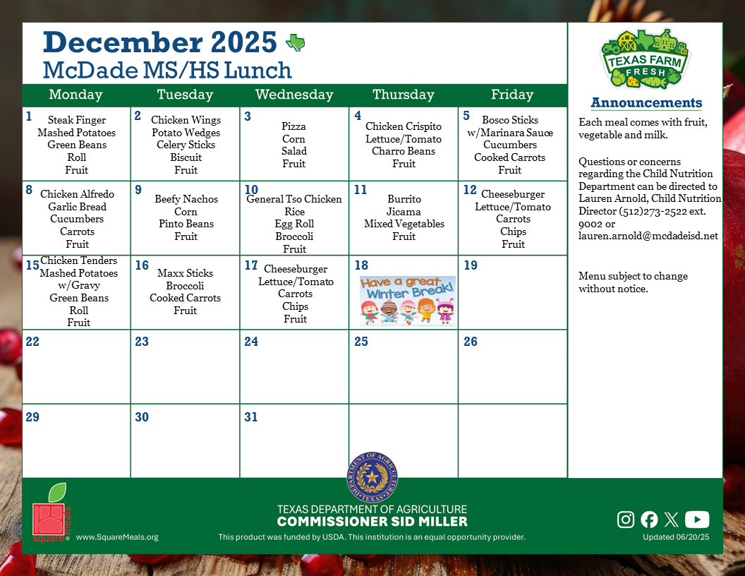 lunch menu - english