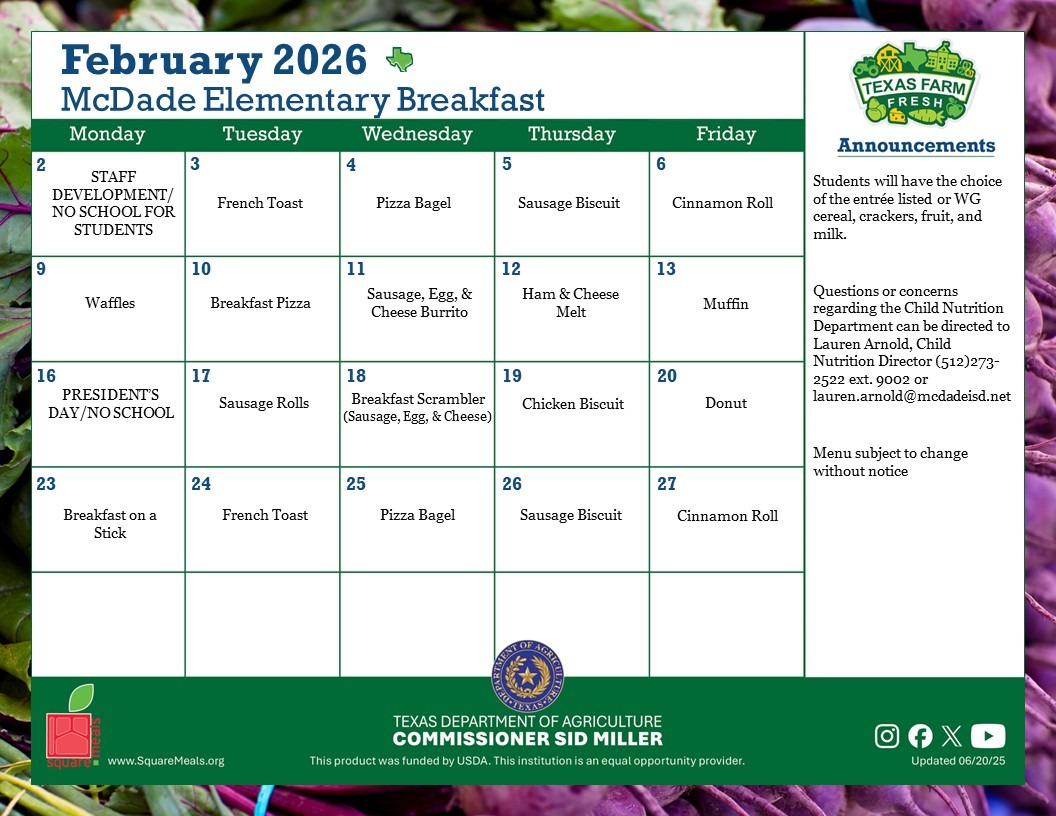 breakfast menu - english