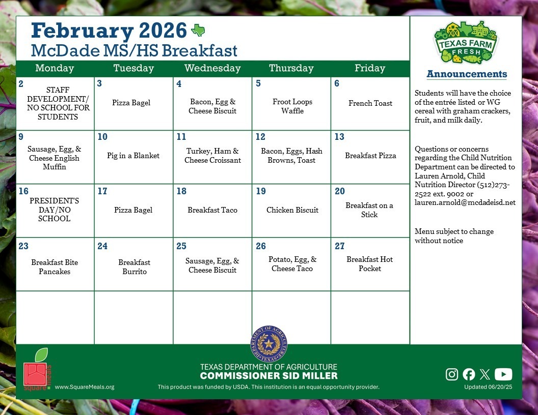 breakfast menu - english