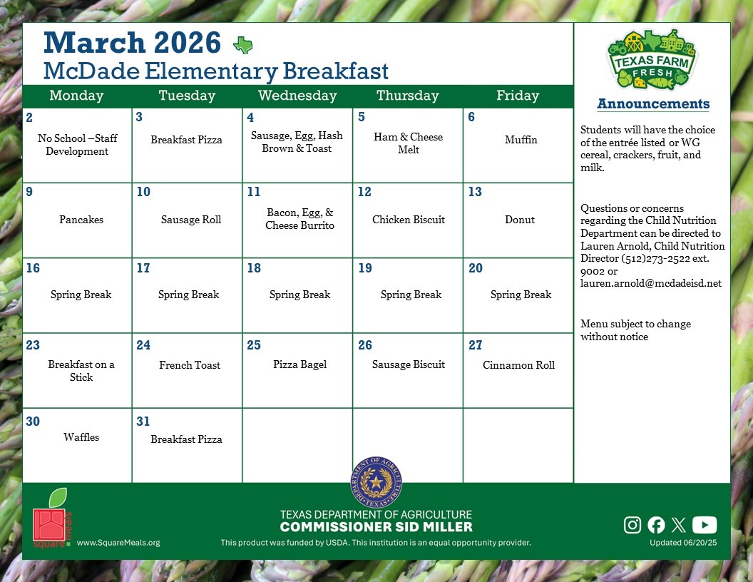 breakfast menu - english