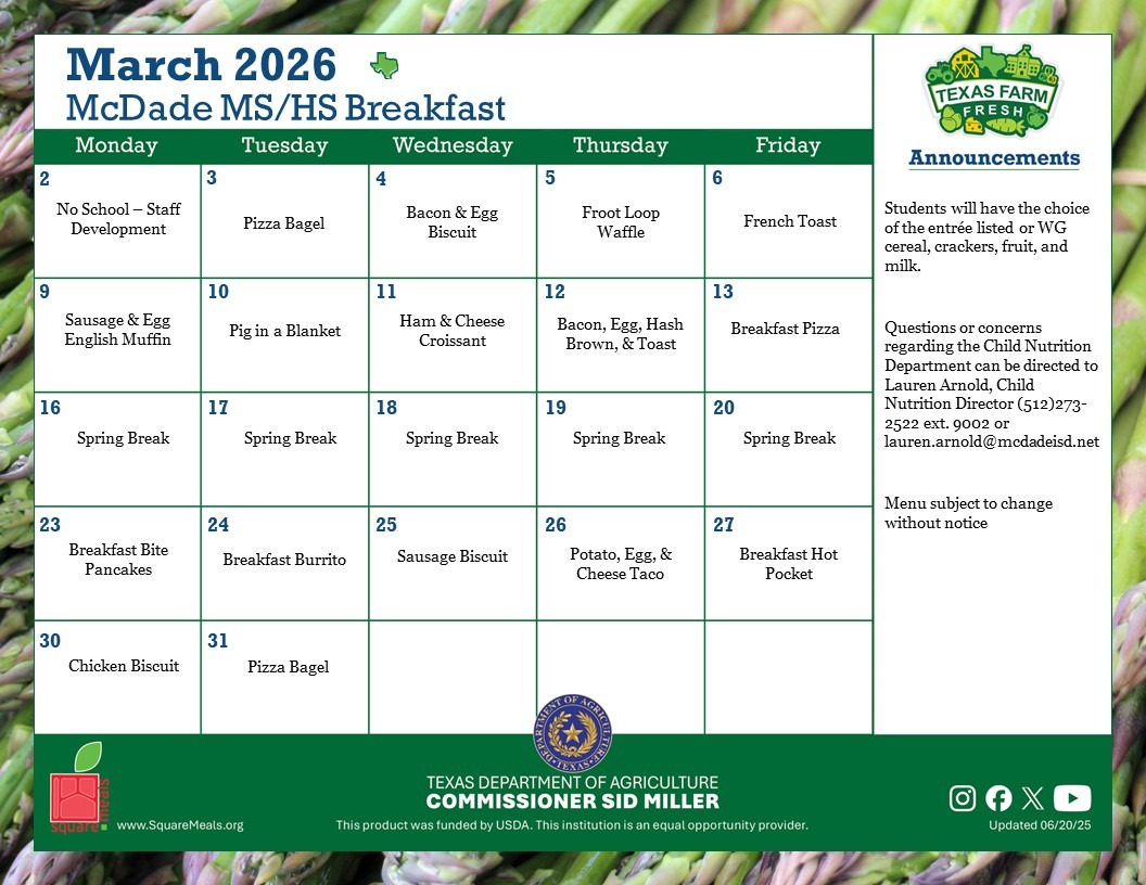 breakfast menu - english