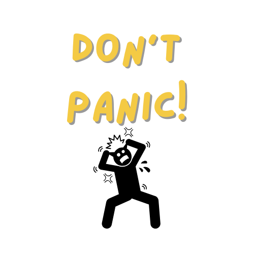 Panic stick man with text: don't panic!