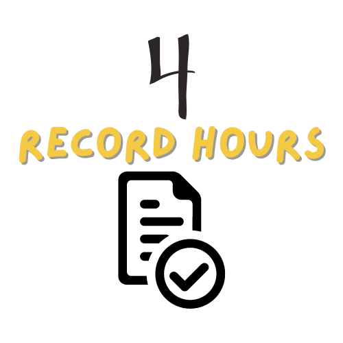 text: record hours with page and check icon