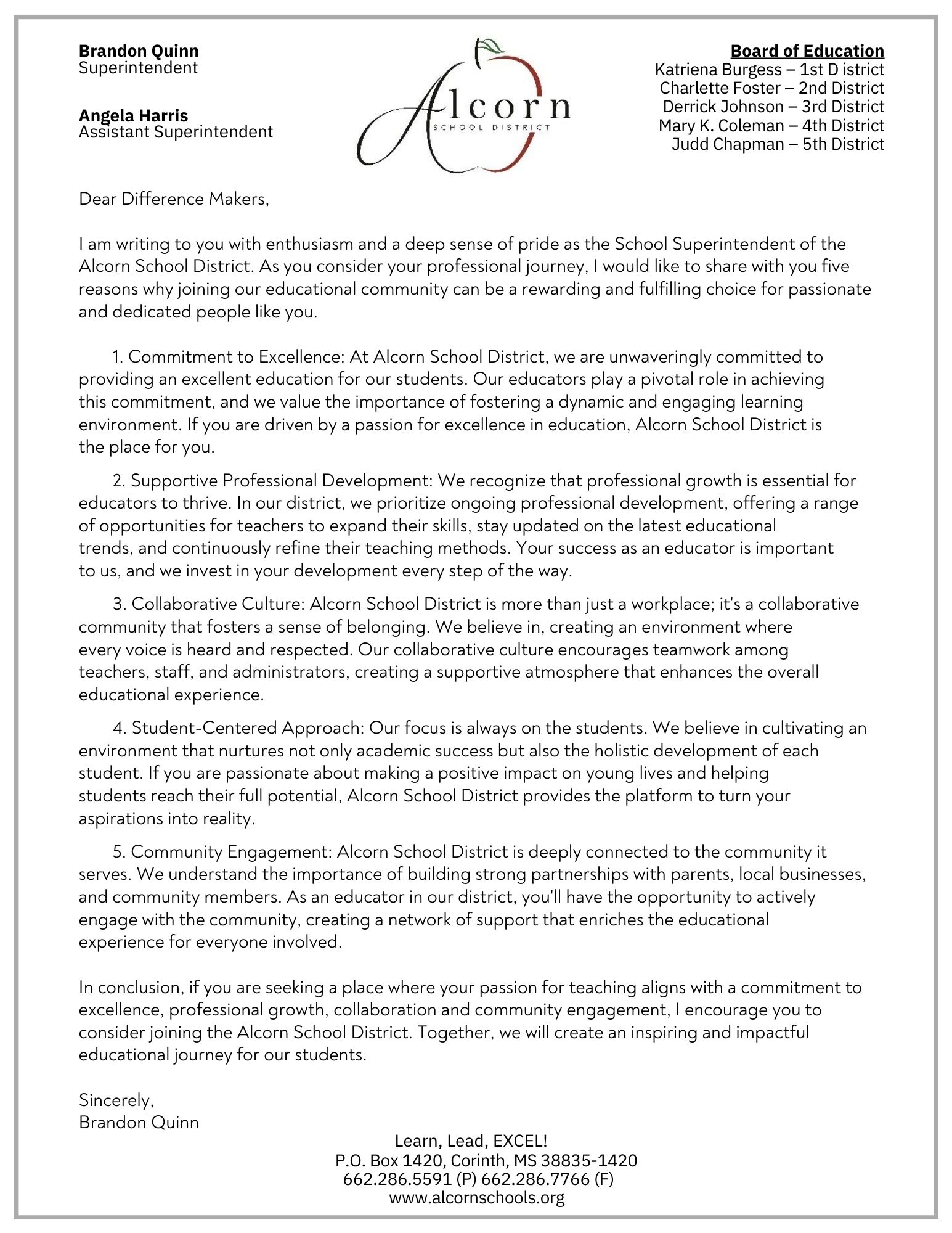 ASD Superintendent Recruitment Letter