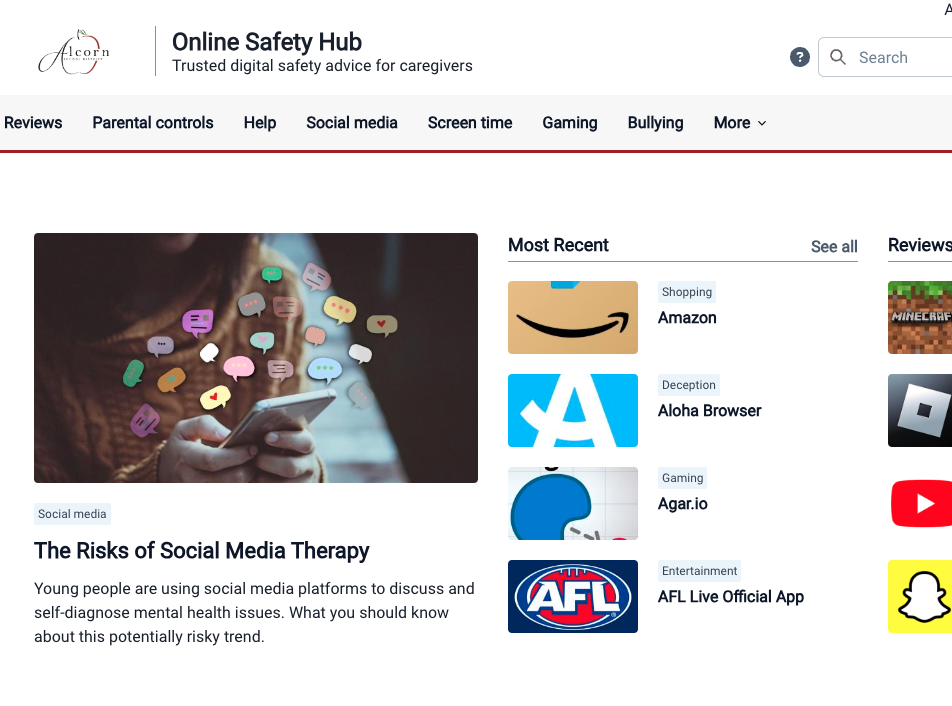 Online Safety Hub Screenshot