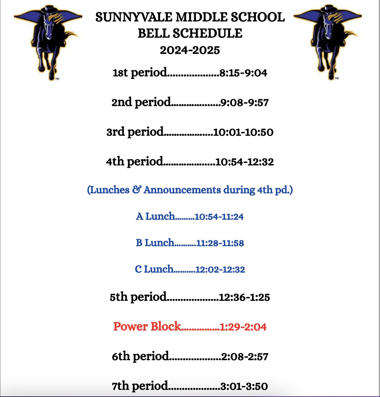 Regular Bell Schedule SMS