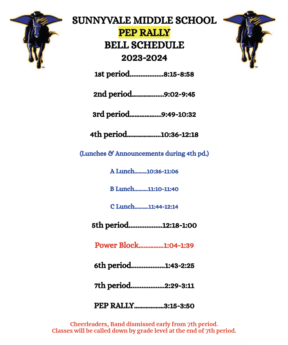 SMS Pep rally bell schedule