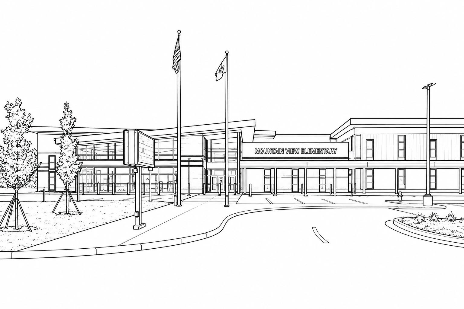 line drawing of Mountain View Elementary
