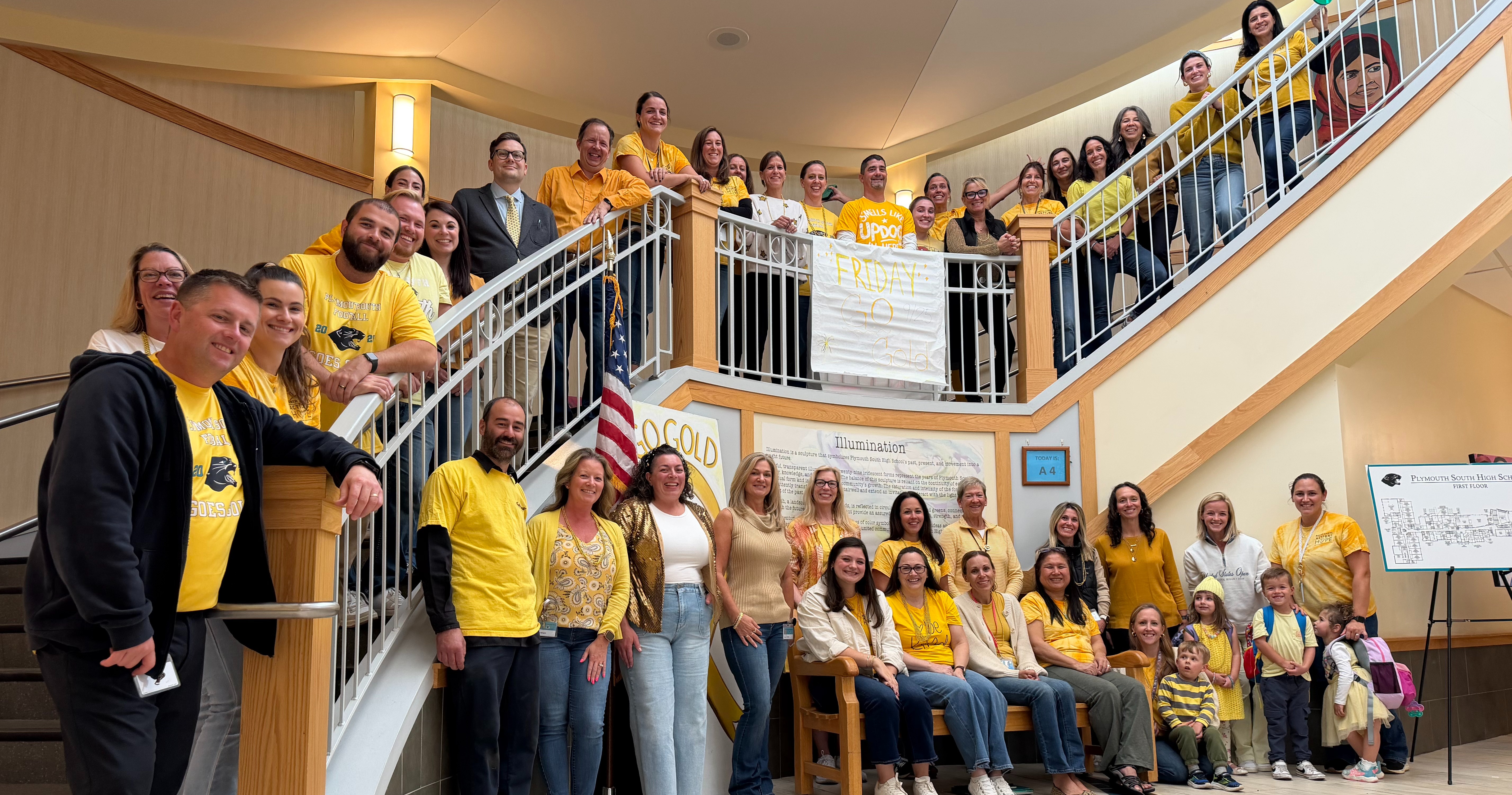 Plymouth South High School staff wear gold.