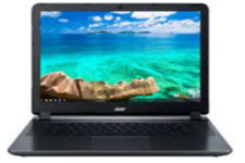 This is a picture of  an open Chromebook with a picture of rocks in an ocean and clouds in the sky