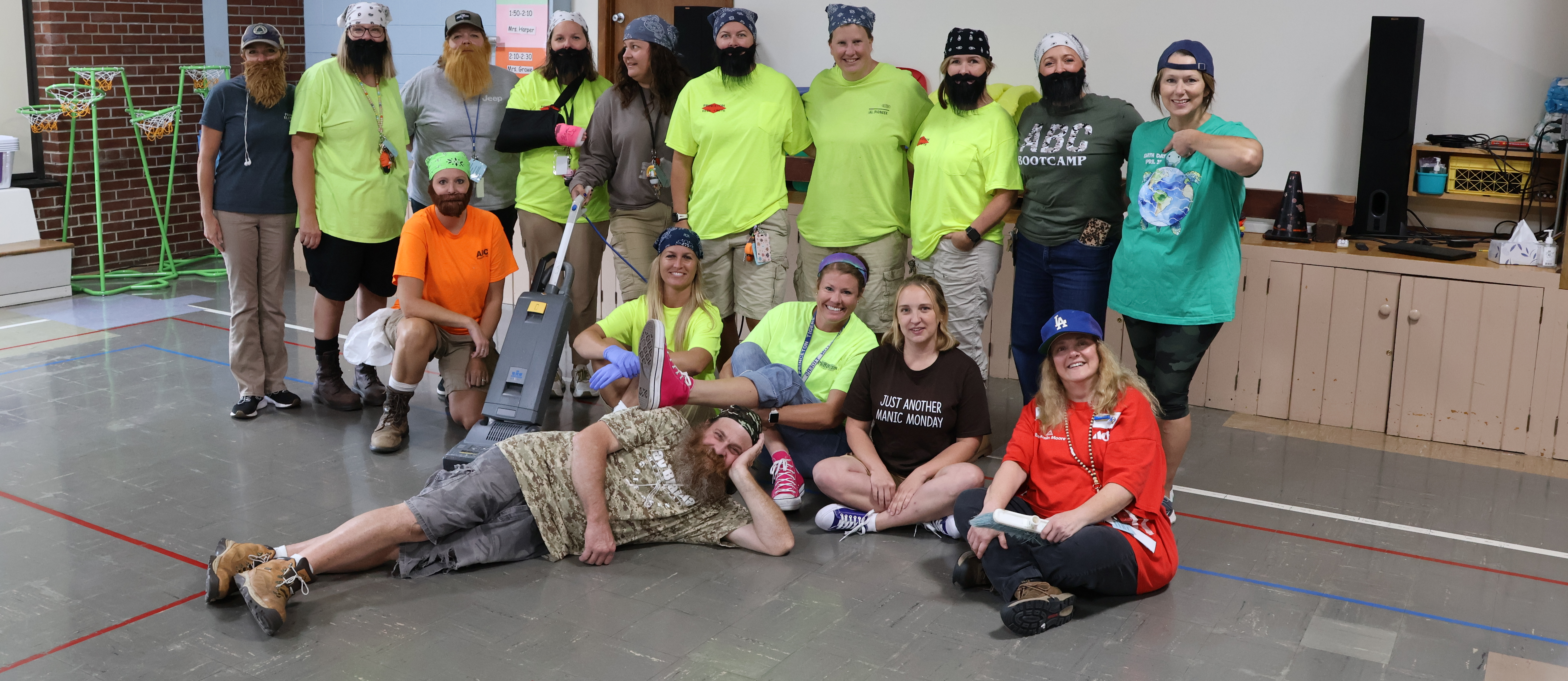 Douglas staff members dressed up as custodian, Mr. Bob