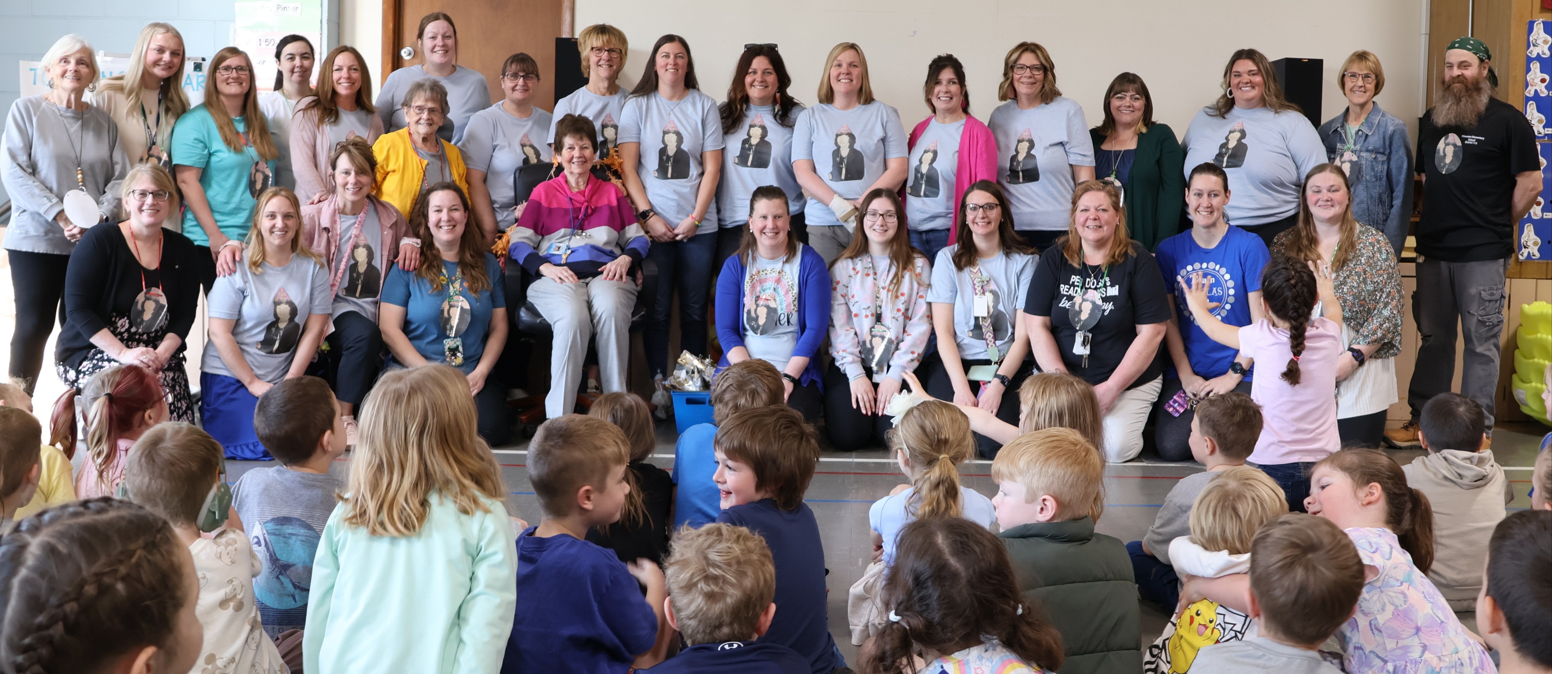 Douglas Staff and Students celebrating Mrs. Walker's 90th Birthday