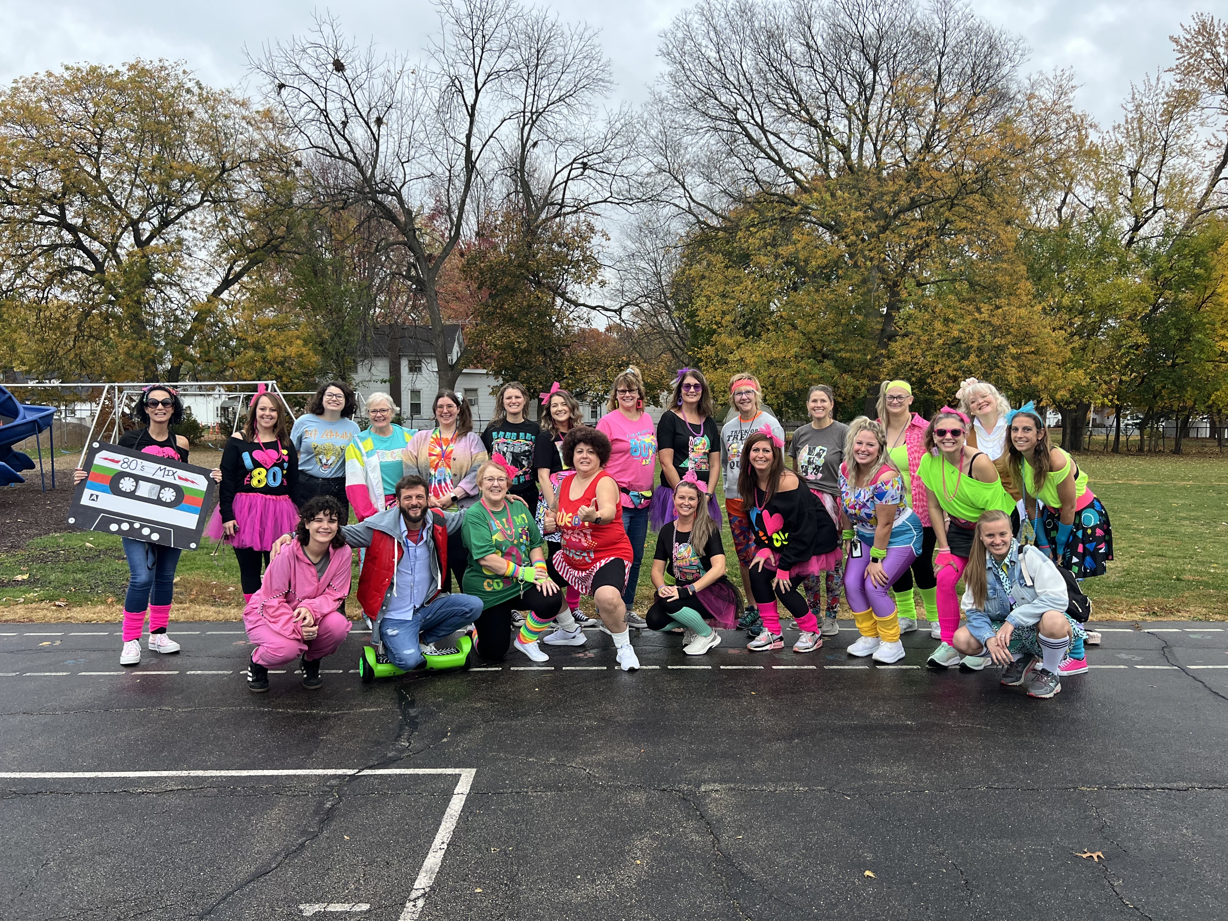 Lincoln Staff dressed up in 80's attire for Halloween