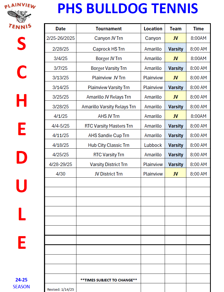 PHS Spring Tennis