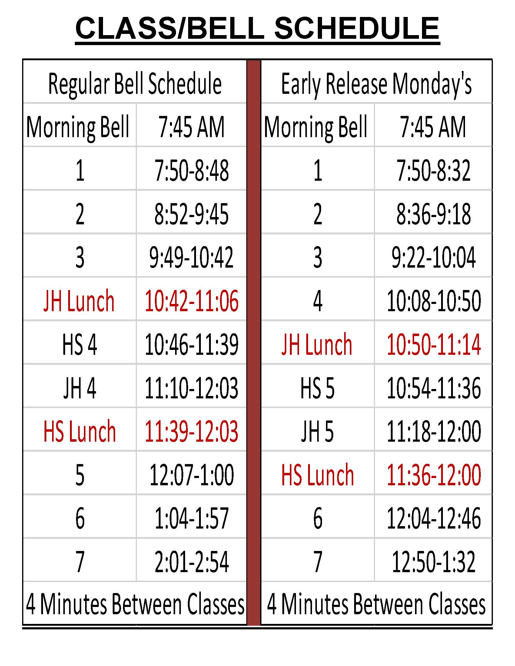 Bell Schedule (Jr/Sr High) Chaffee R2 School District