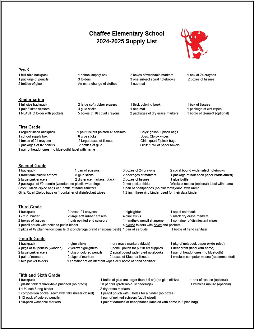 CES Elementary Supply List 2024-2025