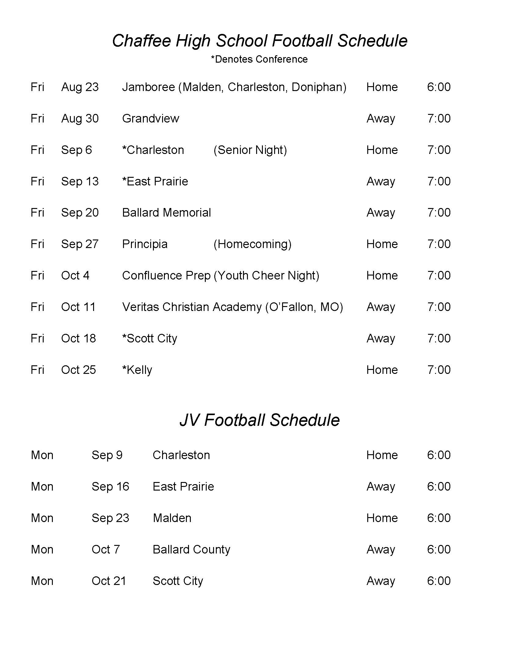 Football Schedule 2024