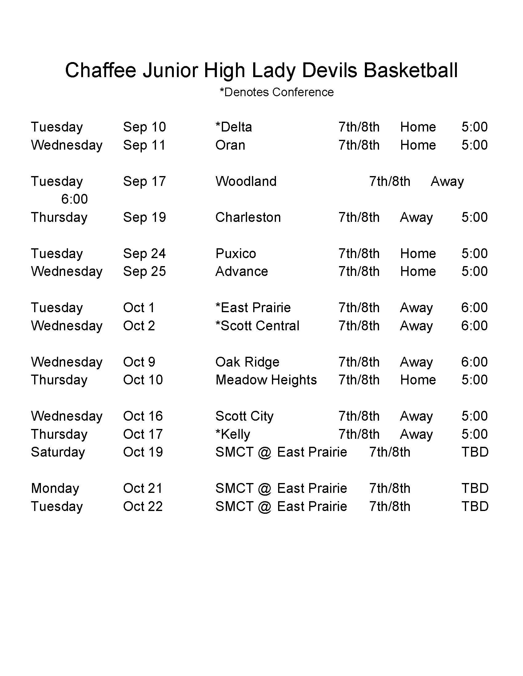 JH Girls Basketball Schedule 2024