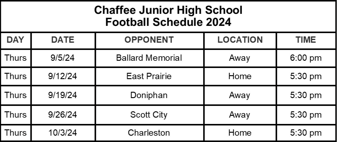 JH Football Schedule 2024 with revised times