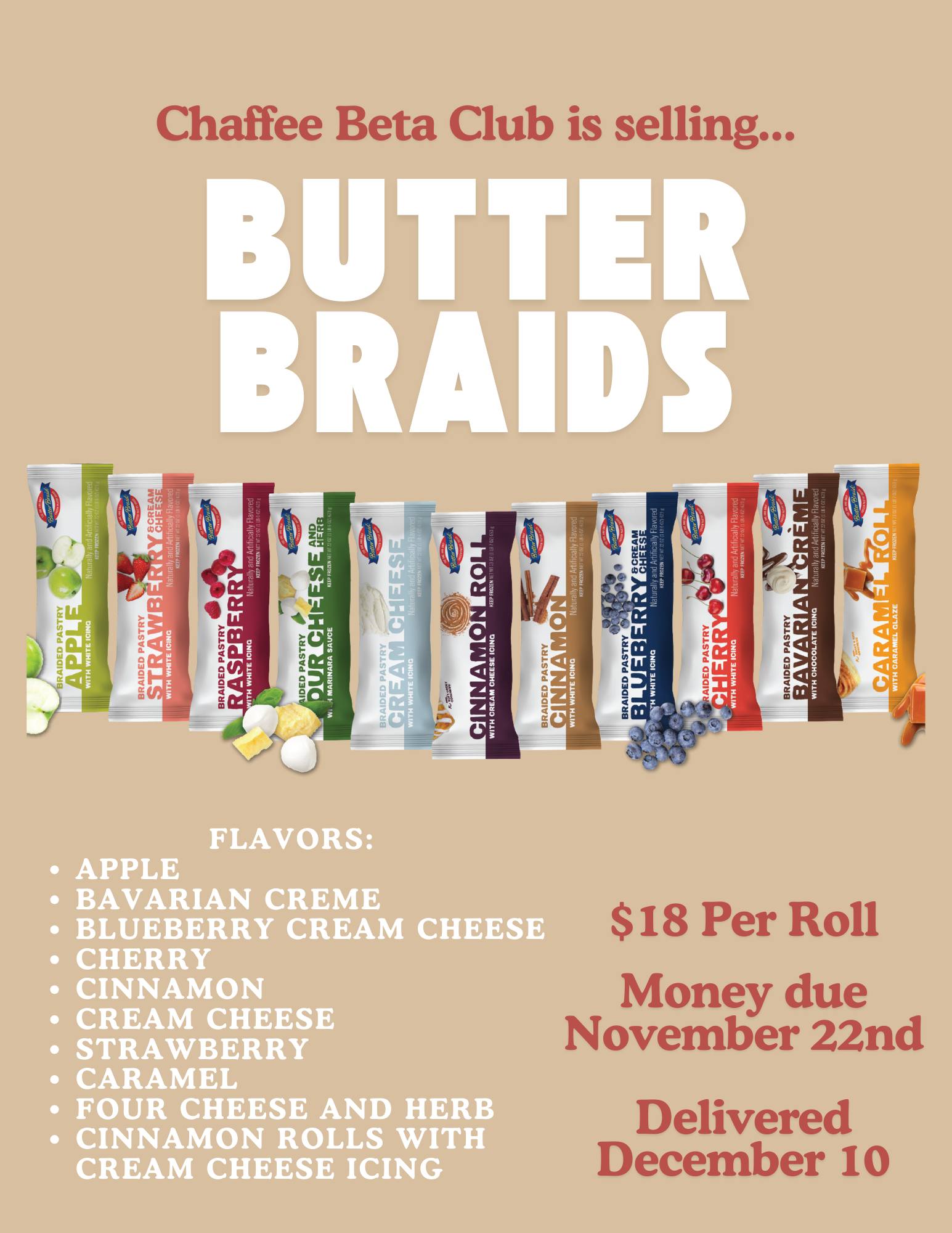 Beta Club Butter Braid Fundraiser Orders Due on November 22, 2024