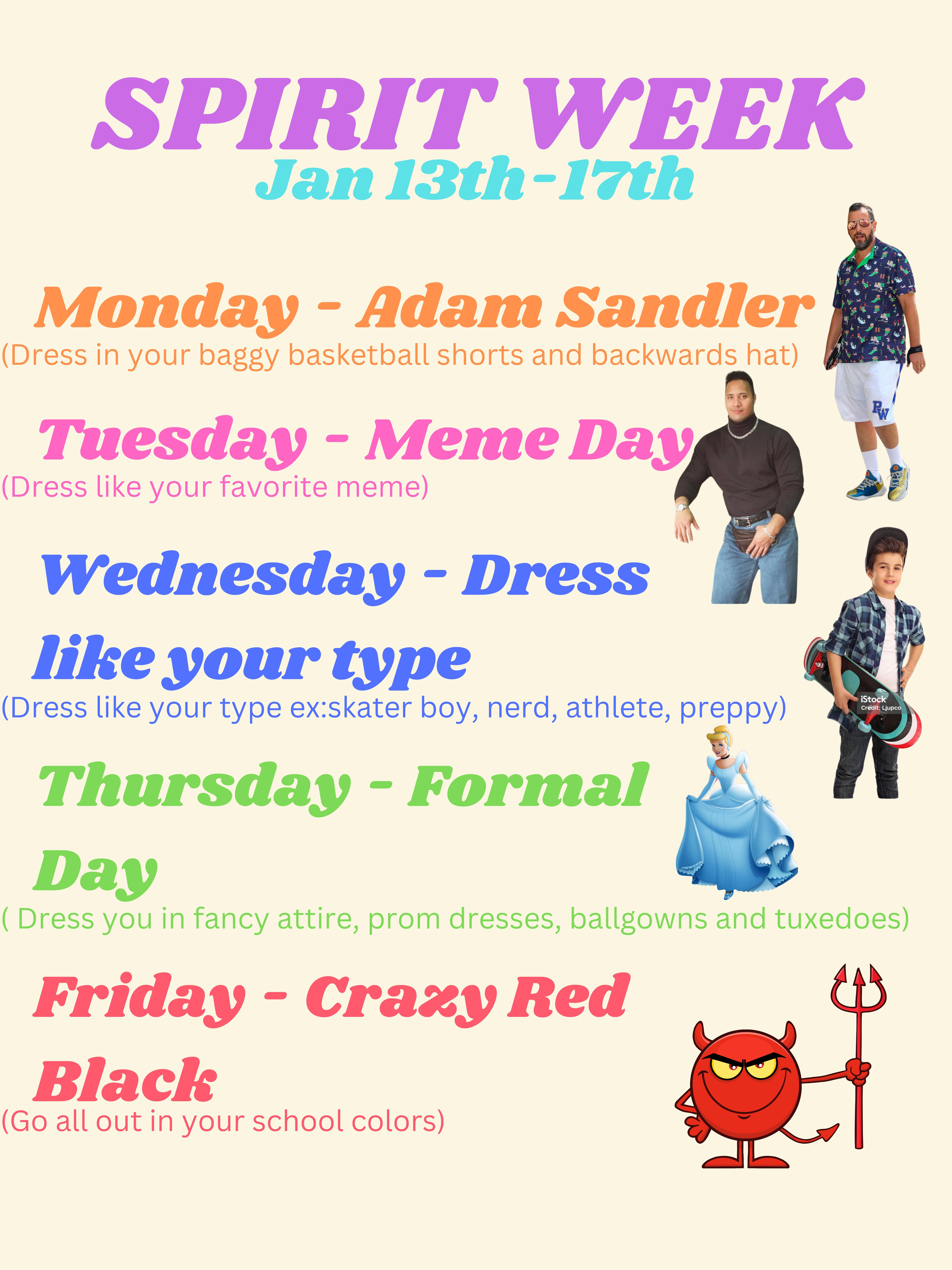 Spirit Week January 13-17, 2025