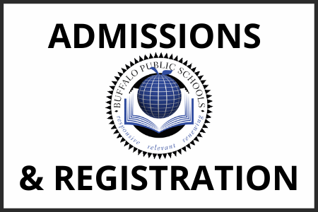 Admissions & Registration with the Buffalo Public Schools logo in between the words
