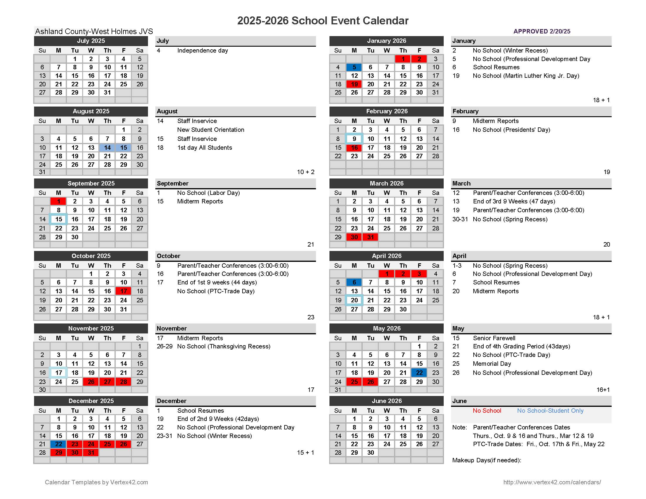 2025-26 School Calendar