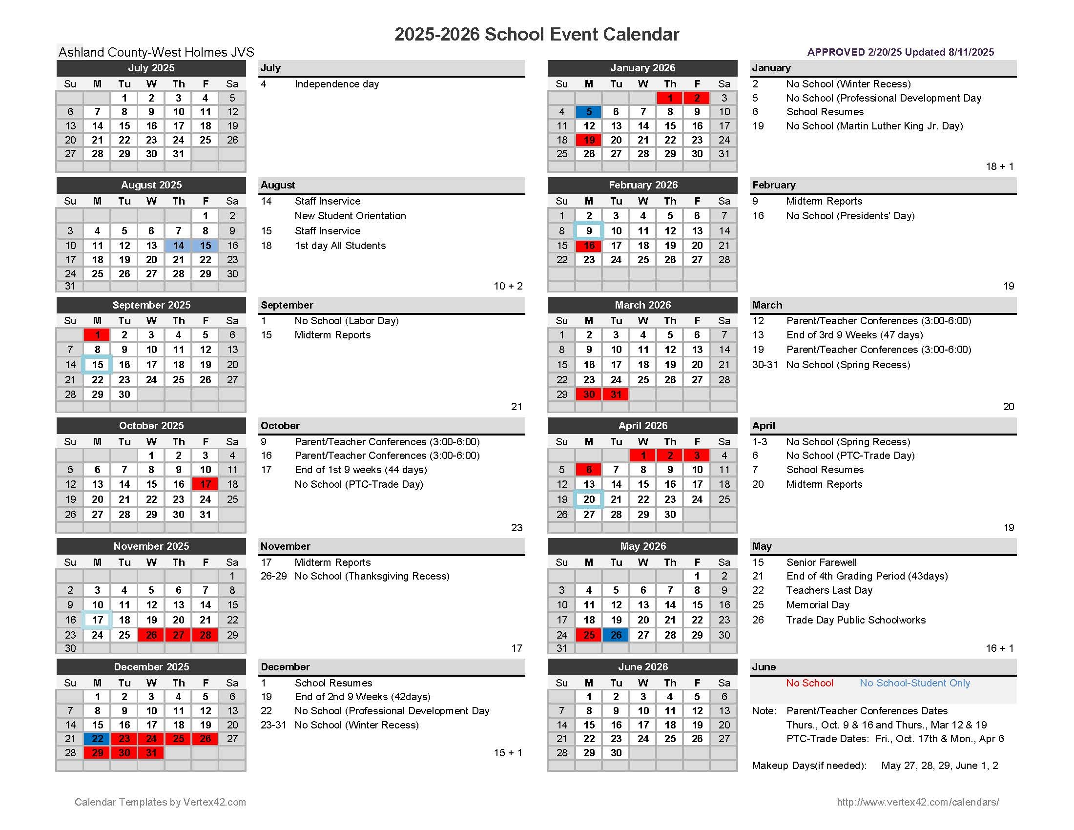 2025-26 School Calendar