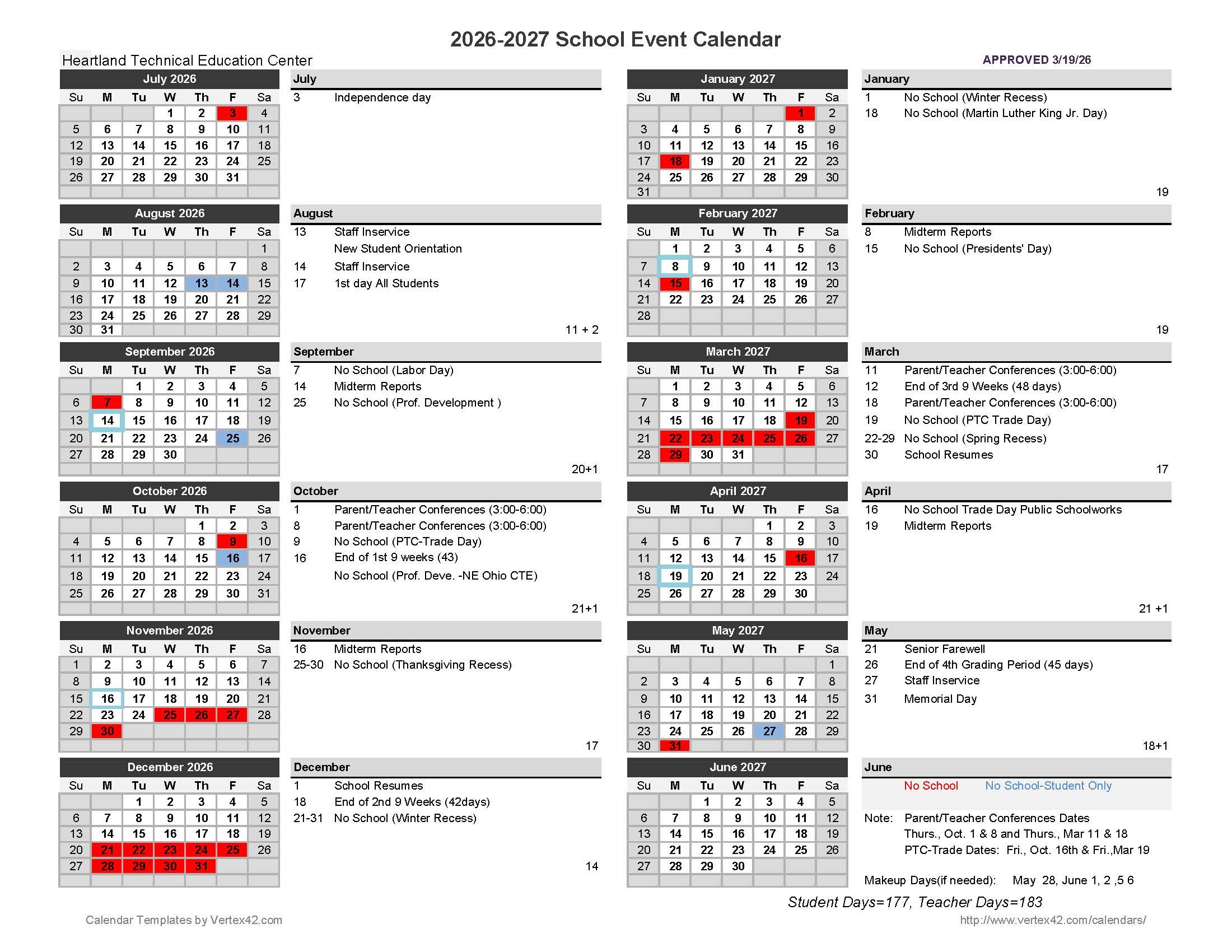 2026-27 School Calendar