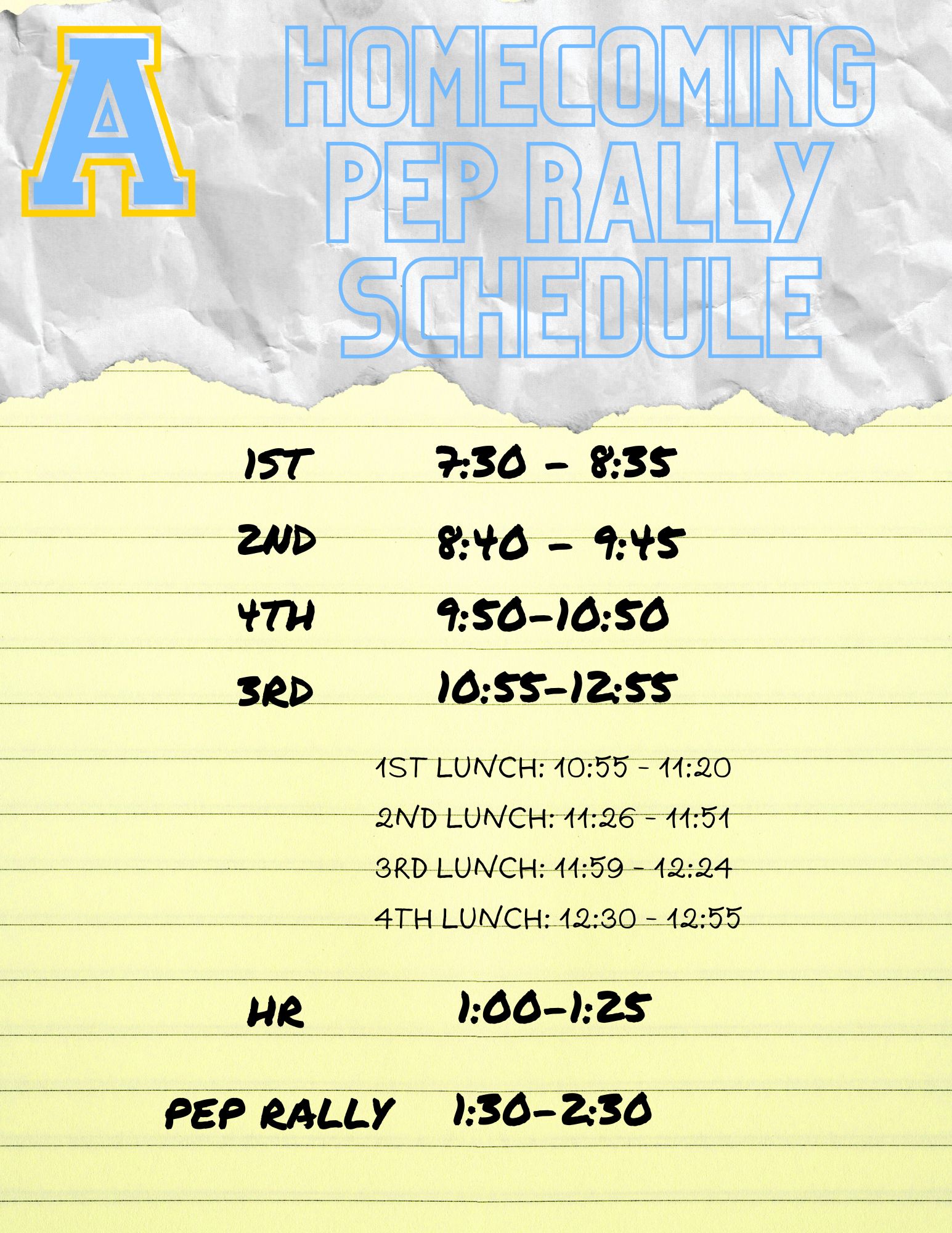 Homecoming Pep Rally Schedule