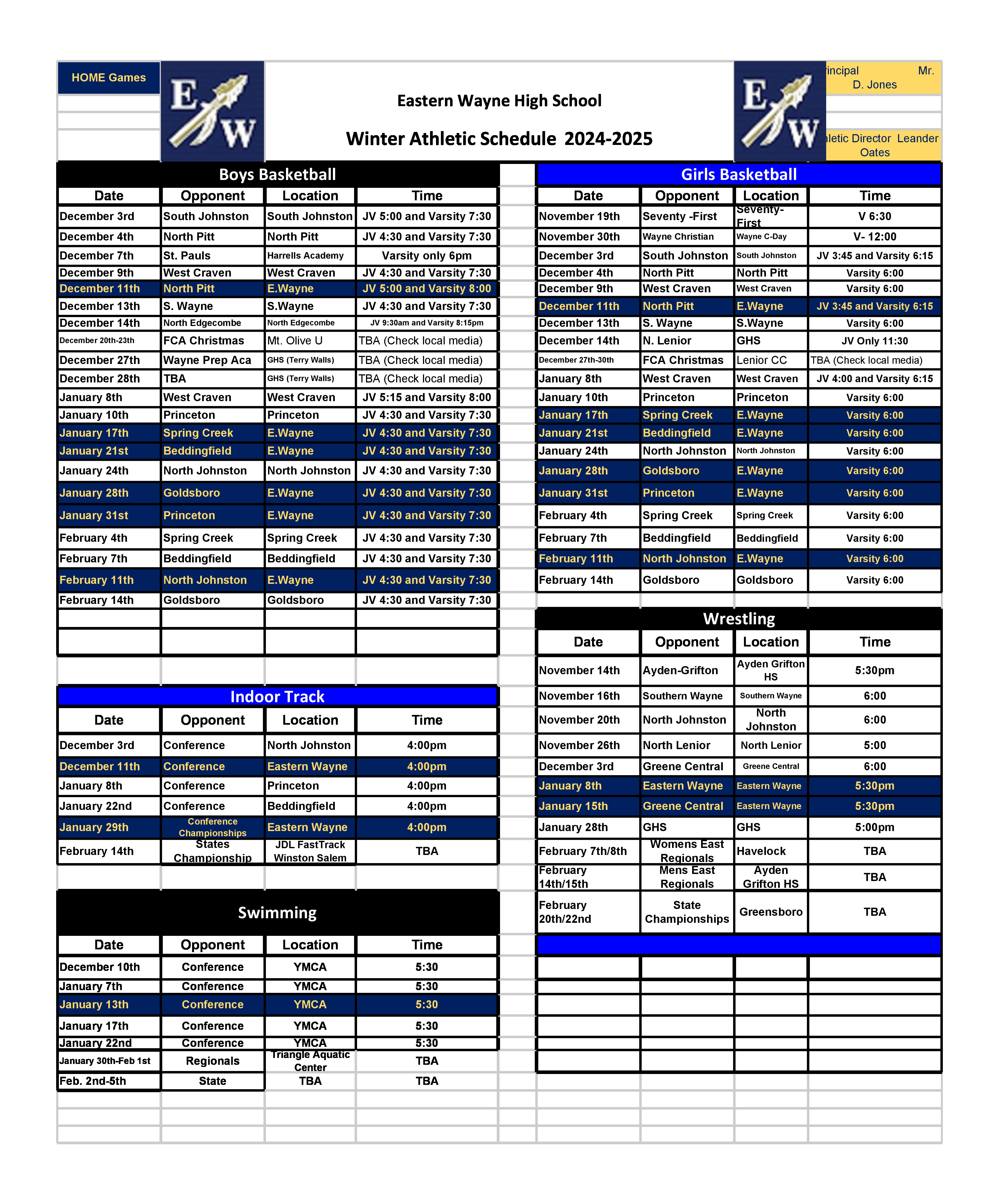 EWHS sports schedule