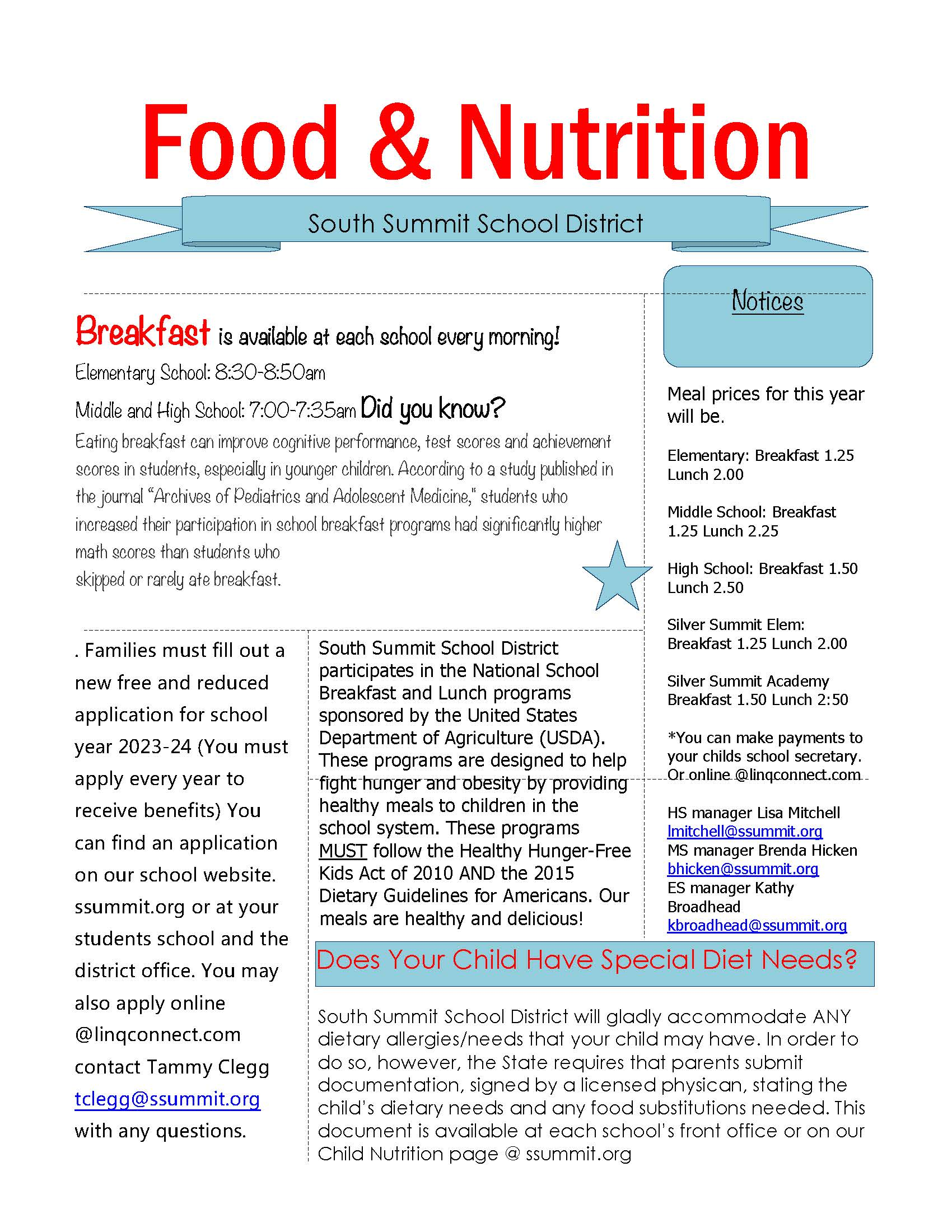 school meals newsletter