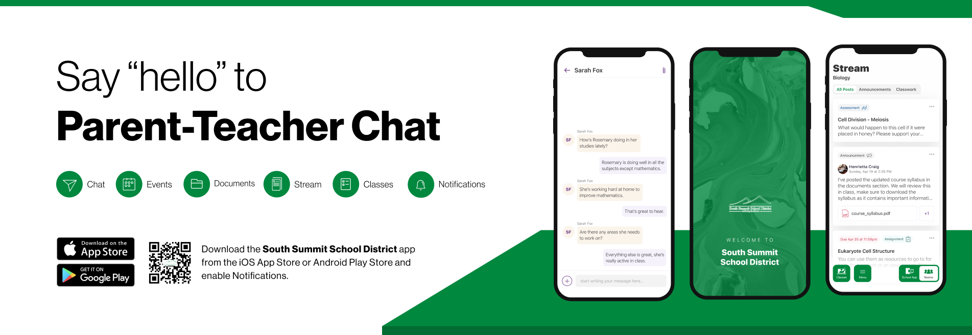 Say hello to Parent-Teacher chat in the new Rooms app. Download the Summit School app in the Google Play or Apple App store