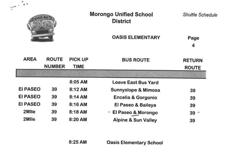 Schedules Oasis Elementary School