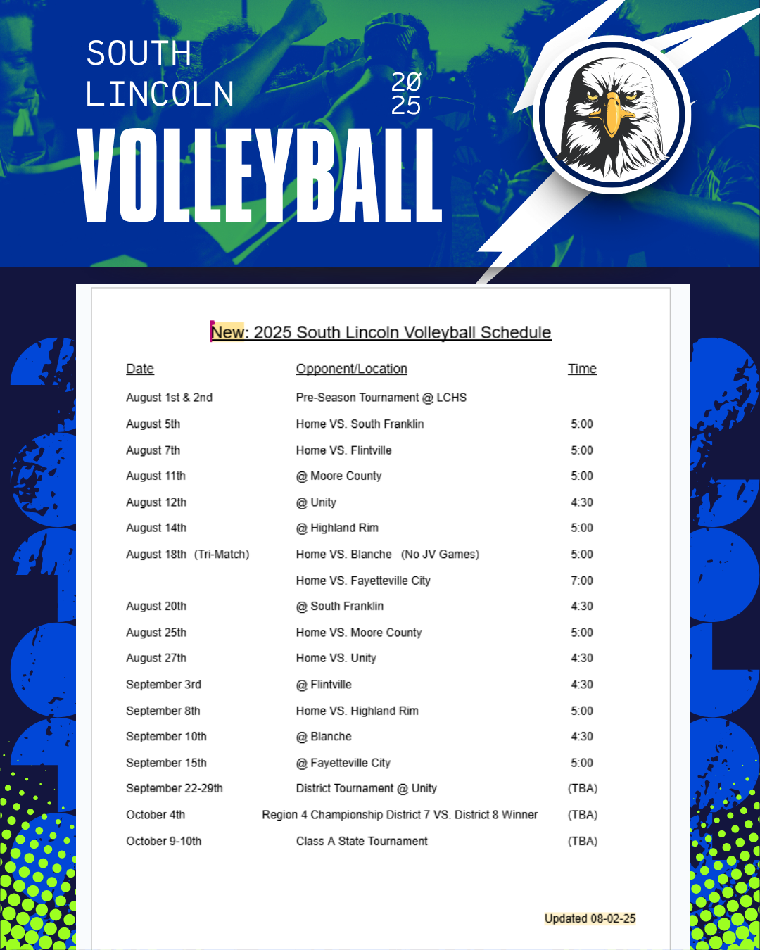 volleyball schedule