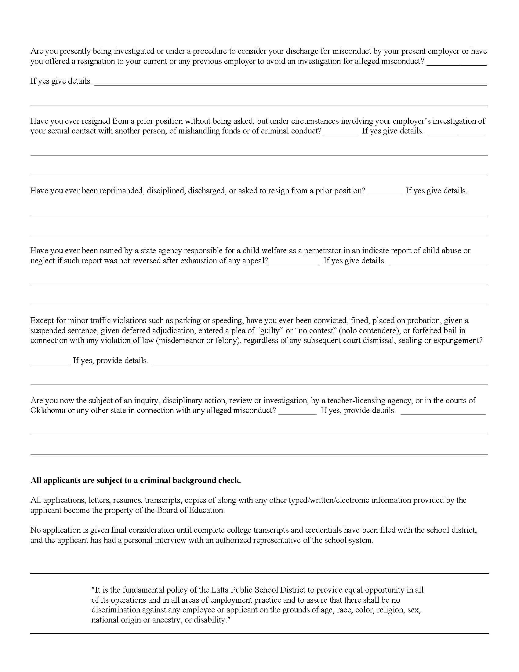 Latta Employment Application | Latta Public School