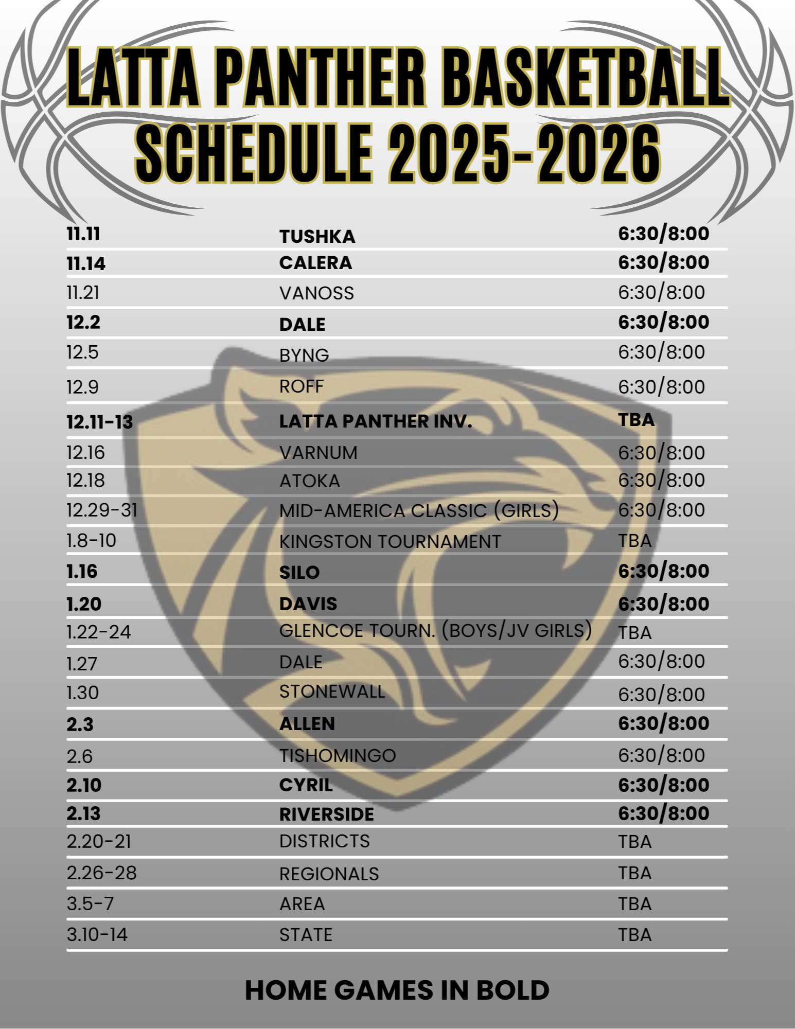 Basketball Schedule