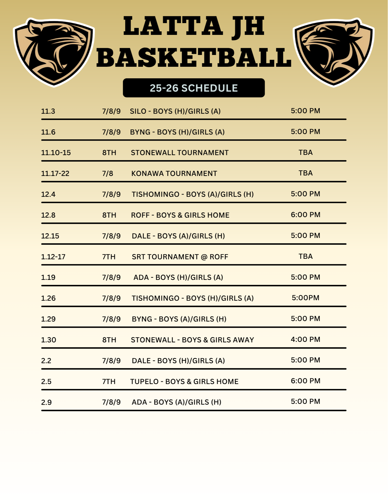 Basketball Schedule
