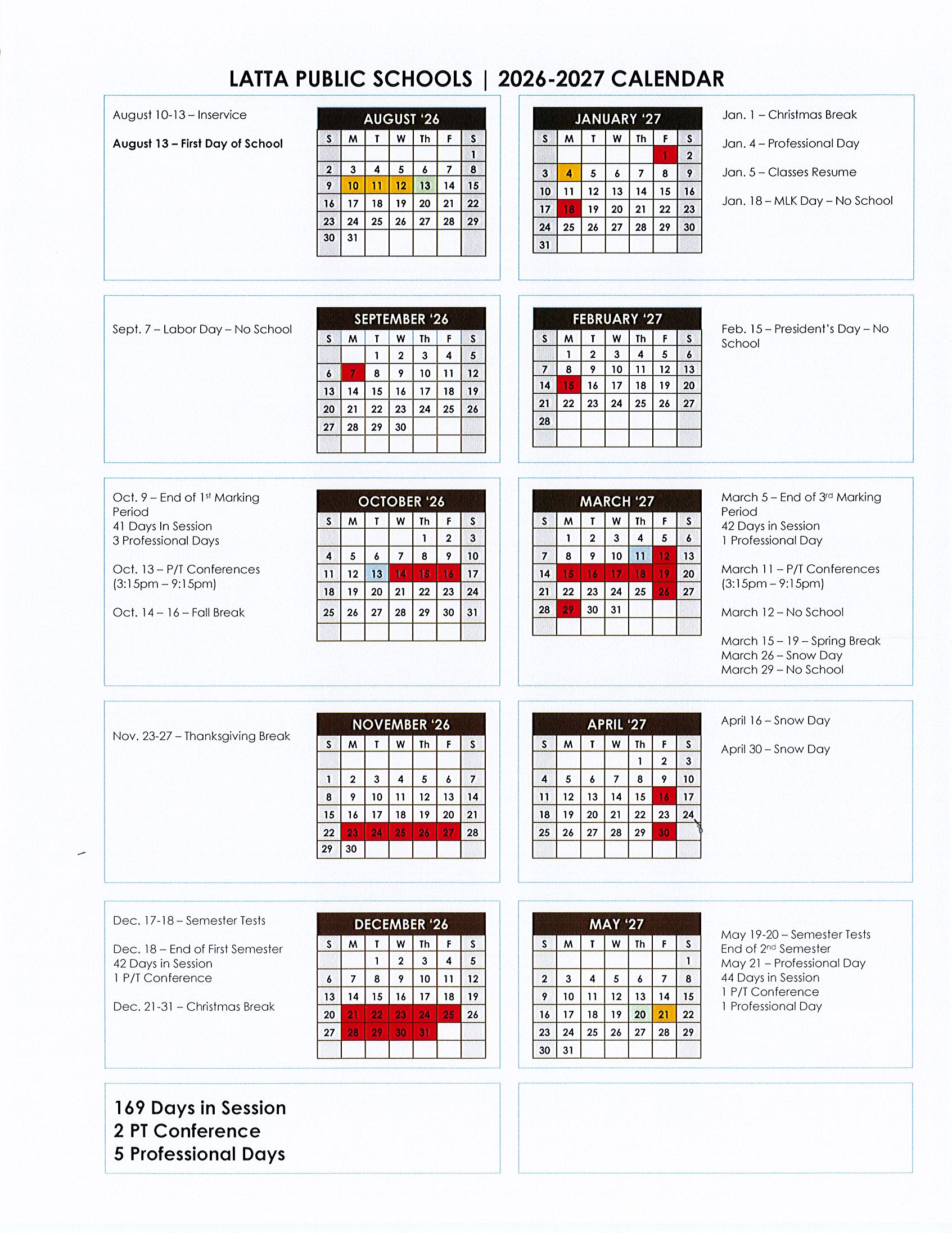 2026-2027 District Calendar